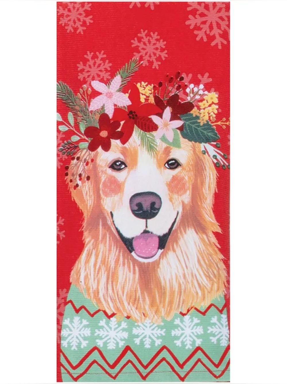 🧣❄️ Holiday Flowers Everywhere Golden Retriever Towel ❄️ 🐕🌹🎄⛄️